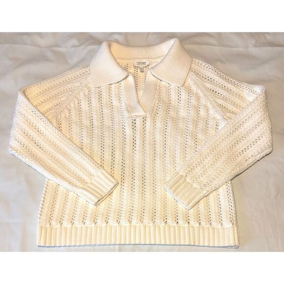NWOT Haven Well Within Open Stitch Johnny Collar Sweater, White, Sz S - Picture 2 of 5